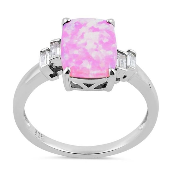 925 STERLING SILVER Lab Created Pink Fire Opal Cubic Zirconia Ring - Picture 15 of 15